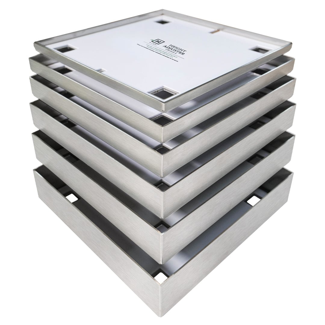 HIDE Access Cover stack showing the range of depths offered. From 10mm to 60mm depths available.