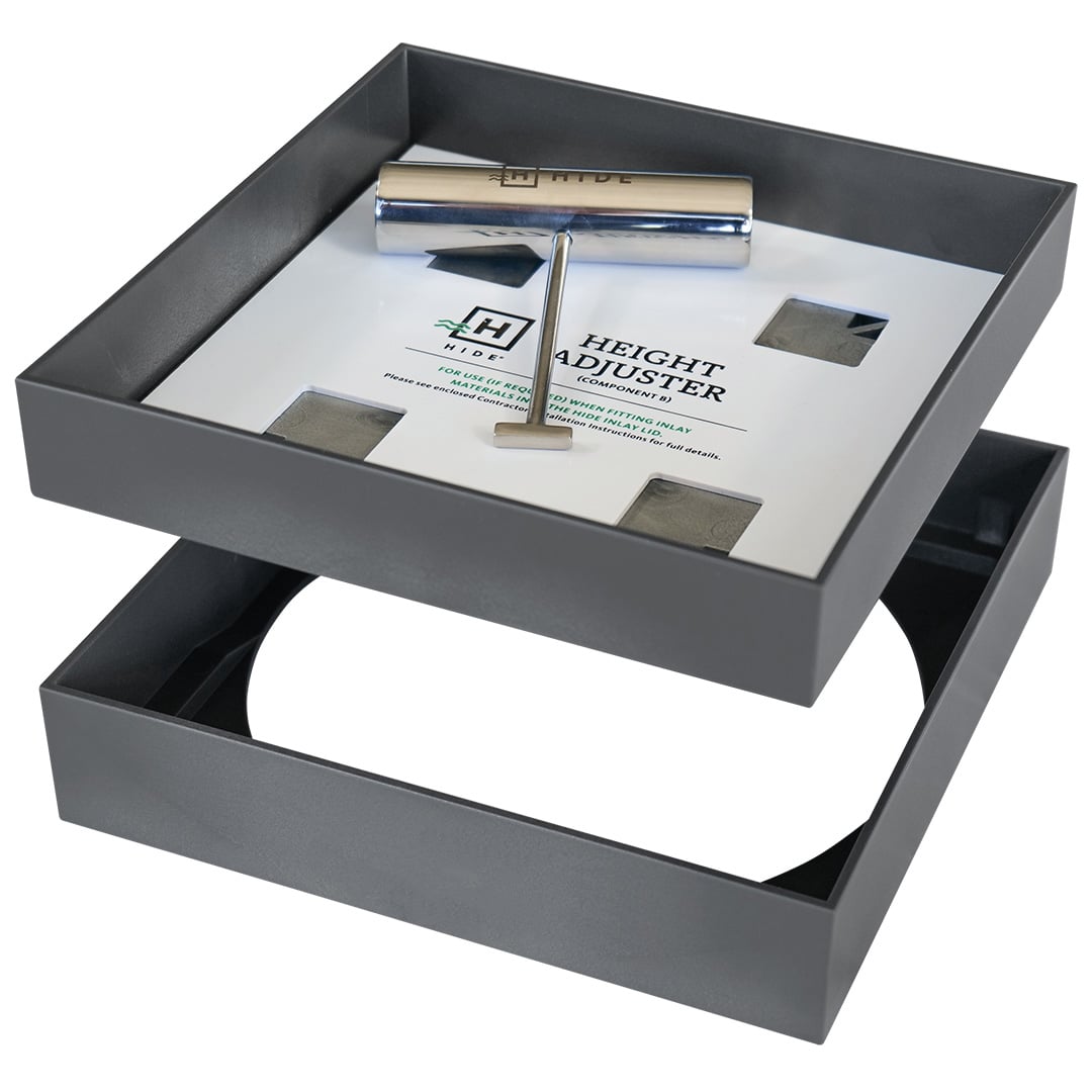 HIDE Charcoal Polymer Access Cover hardware.