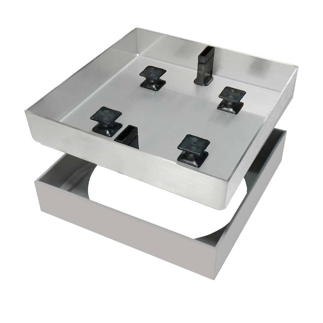HIDE Ash Combination Polymer Concrete Access Cover hardware. Polymer non conductive frame, durable stainless steel lid.